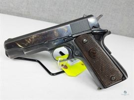 Colt Commander / Good condition. No rust or damage, bluing worn. Slide and action function normally. Not test-fired. Checkered grips with Colt logo. One magazine. Colt website indicates 1951 manufacture date. 14210-LW .45 cal, FFL #259
