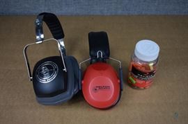 Hearing Protection / 1 RCBS Precisioneered Reloading Equipment pair. 1 Peltor Bull's-Eye Shotgunner pair. Radians Resistor 32 decimal ear plugs (16). LOCATION 19
