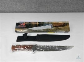 Kentucky Tactical Supply Knife / Stainless Steel 9" Blade, Wooden Handle and New in Nylon Sheath. LOCATION 20
