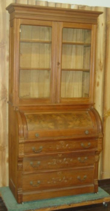 Victorian Cylinder Roll Secretary/Bookcase