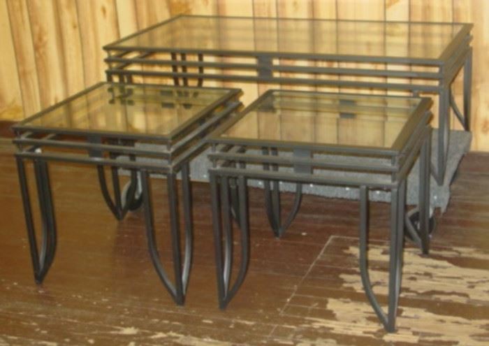 3 Piece Metal & Glass Top Table Set