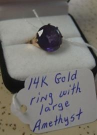 14K Gold w/Large Amethyst Ring