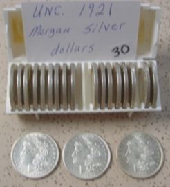 UNC. 1921 Morgan Silver Dollars