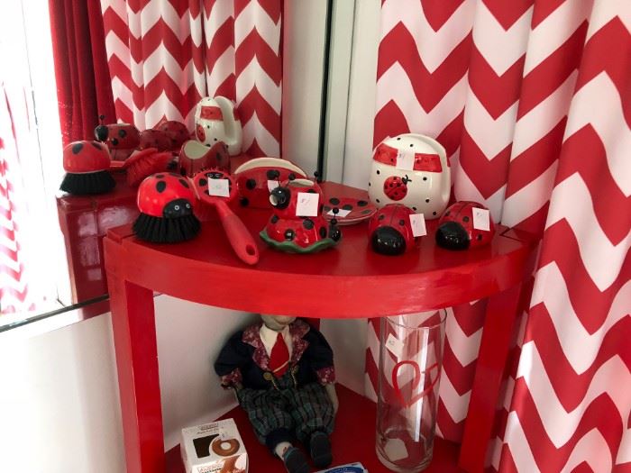 Lady Bug kitchen brushes, napkin holder 