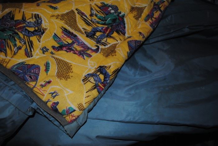 Vintage child's sleeping bag with wonderful flannel lining - sportsman's theme