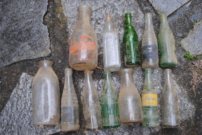 Wonderful old bottles - Local milk bottle, Nesbit, Coca-Cola, Nu- Grape, Dr. Pepper, Ginger Ale