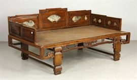19C CHINESE DAYBED WITH MARBLE INSETS
