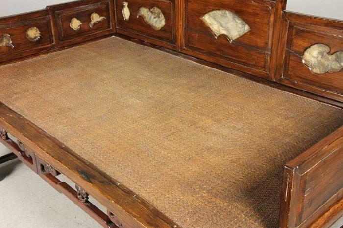 19C CHINESE DAYBED WITH MARBLE INSETS