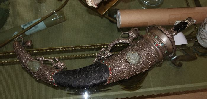 UNUSUAL CHINESE SWORD WITH JADE INLAY