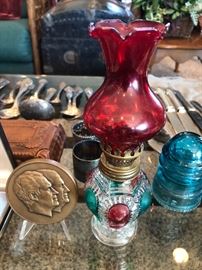 Antique Minature Oil Lamp, Electrical Cap,
