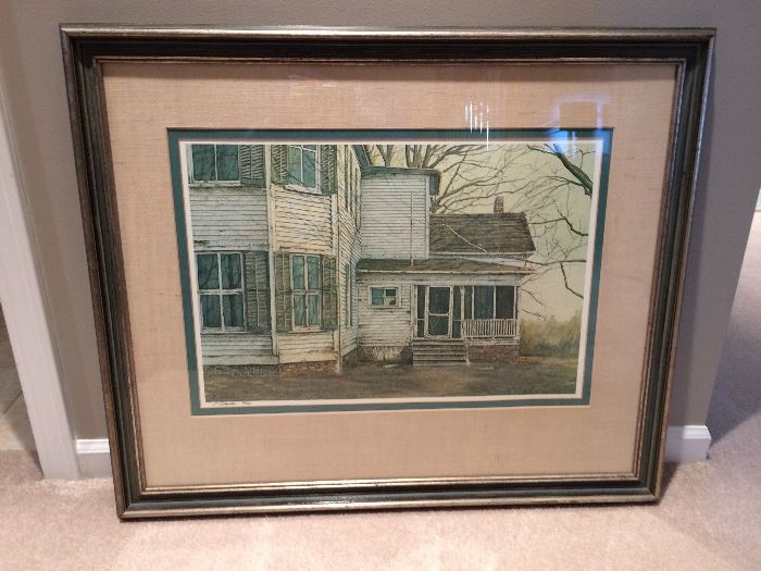 Lithograph of an old farm house, signed S. Sebastian 93/350