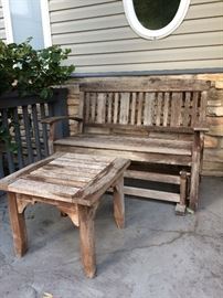 Teak Weathered Outdoor love seat Glider with table