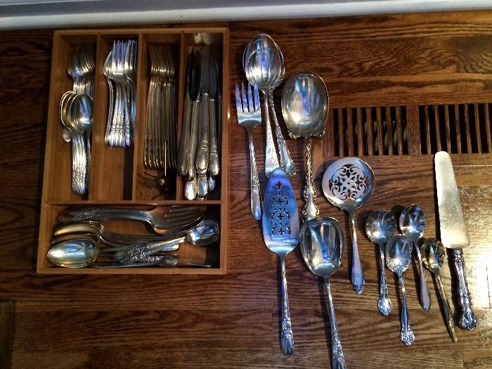 antique Silver and Silver plate flatware and serving
