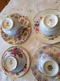 Tea cup collection Victoria C & E Annette, coal port Junetime, Tuscan, Royal Standard Orleans,