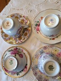 Tea cup collection Victoria C & E Annette, coal port Junetime, Tuscan, Royal Standard Orleans, 