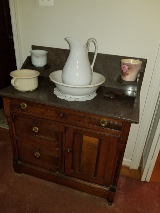 marble top washstand and jug and bowl set
