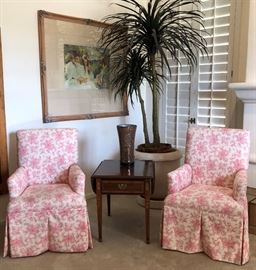 Skirted Arm Chairs, Stanley Inlaid Drop-leaf End Tables (2)