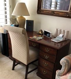 Desk, Side Chair, Table Lamp, Office Supplies