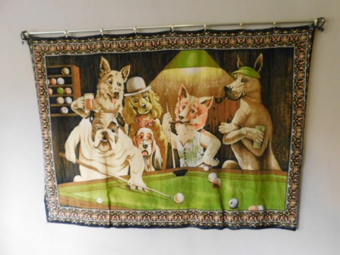 Dogs playing pool Tapestry 
