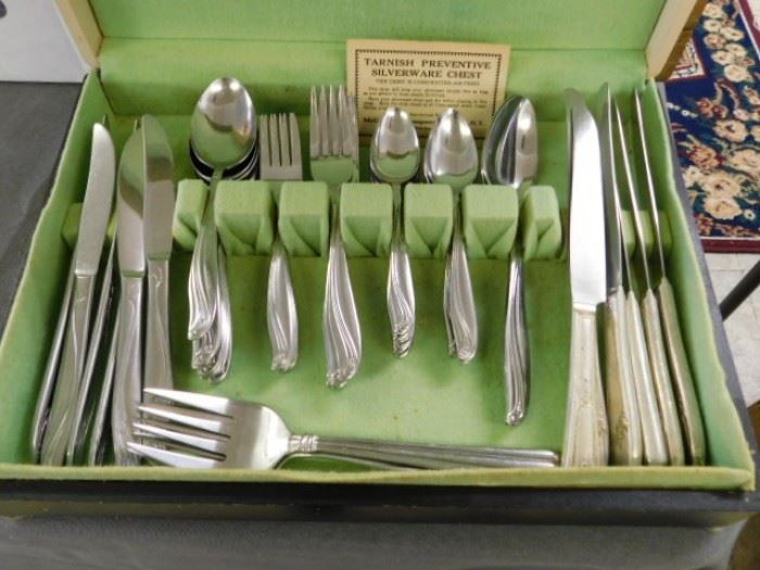 Stainless steel, silver plate silverware chest set 