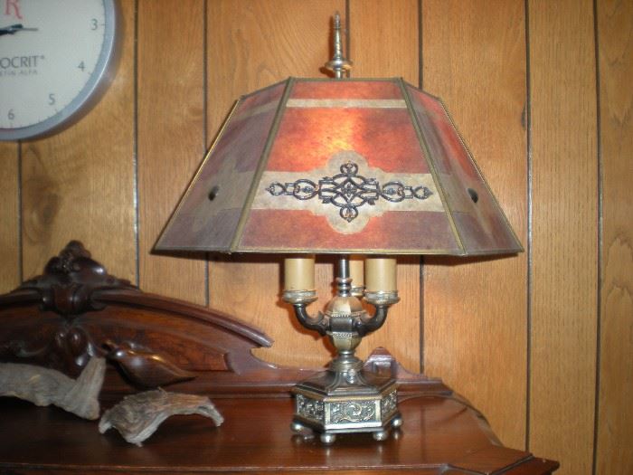 Mica shade table lamp, antique, and working.