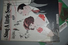 This is but a small random sampling of 65,800 pieces of sheet music in this collection. The collection must be sold as an entire collection. I welcome all inquiries of interest in purchasing the collection and to make appointments to see it. This collection as with the Books and Vinyl Records may be sold anytime prior to the sale dates. Please call/text/or email for more information. 