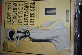 This is but a small random sampling of 65,800 pieces of sheet music in this collection. The collection must be sold as an entire collection. I welcome all inquiries of interest in purchasing the collection and to make appointments to see it. This collection as with the Books and Vinyl Records may be sold anytime prior to the sale dates. Please call/text/or email for more information. 
