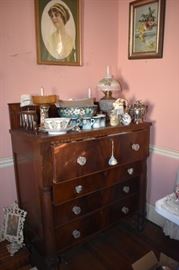 Antique 1800's 4  Drawer Chest, Oil Lamps, Glassware, Porcelain and more!