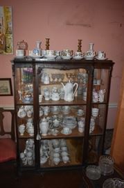 Beautiful Antique China Cabinet full of Antique Porcelain and Glassware!