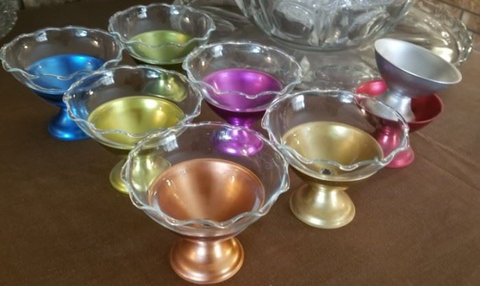 Set of Anodized Aluminum sherbet cups with glass liners
