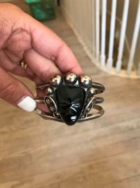 Black Onyx Carved Silver Bracelet