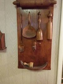 Antique Wooden Kitchen Tool Display