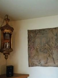 Two Hanging Lamps and 2 Tapestries