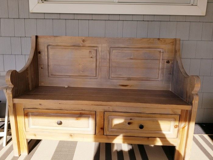 distressed grey wash bench w. 2 drawers .  50.5Wx19.25Dx35H  $100