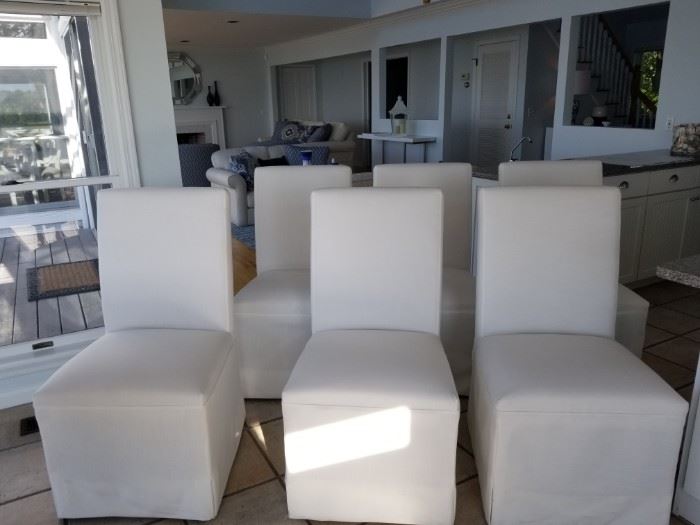 6 white linen slipcovered parsons chairs $2,100