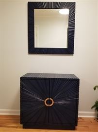 navy blue deco cabinet w. two shelves and mirror  32Wx14Dx30H   30x32  $780