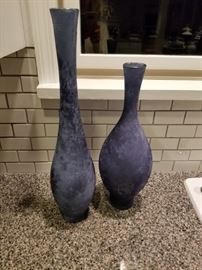 pair dark blue vases. $50
