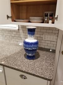 large blue and white drip vase  $70