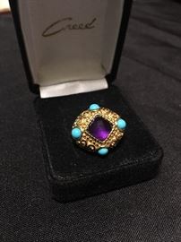 14 K Gold ring with Amethyst and Turquoise