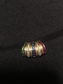 14k Gold slide with diamonds, sapphire, ruby and emeralds