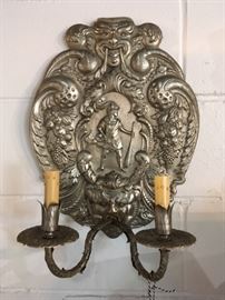 Pair of 19th Century Converted Cast Brass Wall Sconces 2 Light Dering Hall