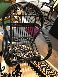 Pair of Vintage 1970s Bentwood Rattan Bamboo Lounge Chairs Mid Century Modern