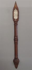S. Bennett Mercury Barometer -
A turn of the century Stick Baromater by "S. Bennett". Single tube barometer with paper indicator label marked "S. Bennett". Shaped Walnut case with turned center and molded edge. Old finish with minor wear, untested. No Shipping - Contains Mercury. 43" high.
