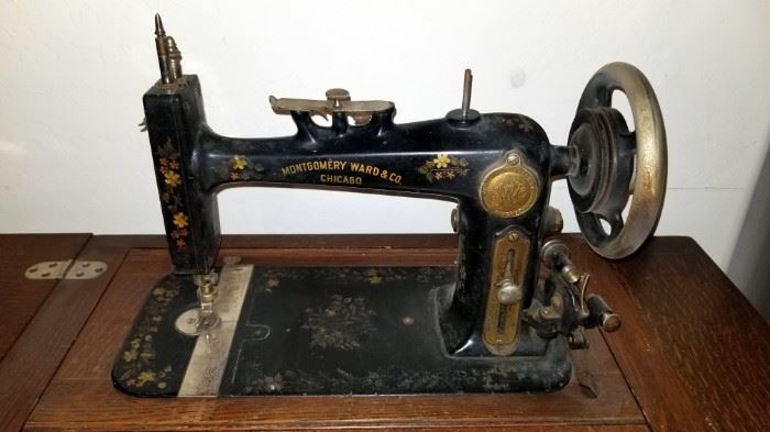 Antique Treadle Sewing Machine by Montgomery Wards  "Improved High Arm - 1800s"