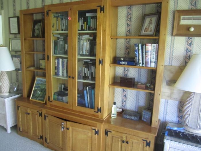 BOOKCASES WITH STORAGE AND LOCKED CABINET WITH KEYS