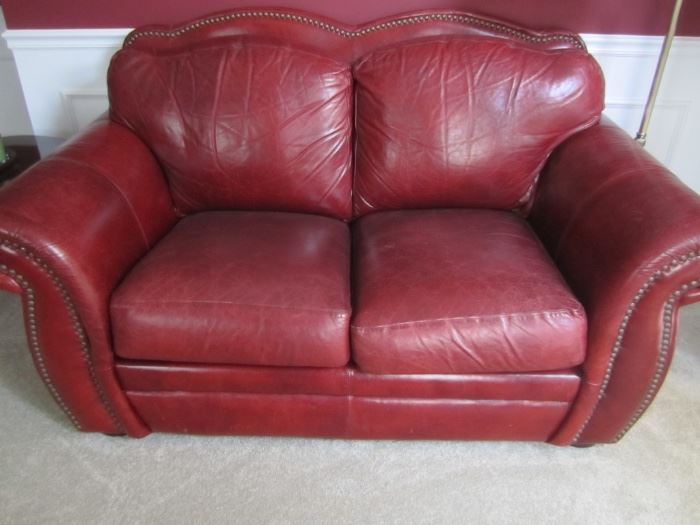 LEATHER LOVESEAT AND MATCHING SOFA