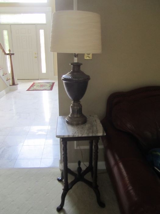 LAMP AND MARBLE TOP END TABLE