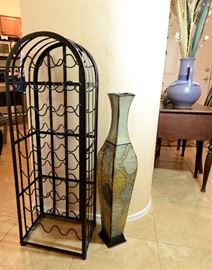 Tall wine rack and green Vase for sale.
