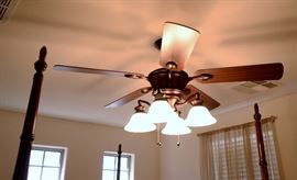 Fans and drapes and 4 poster queen size bed for sale.