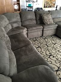 7 part sectional, lounger at one end, recliner on the other end